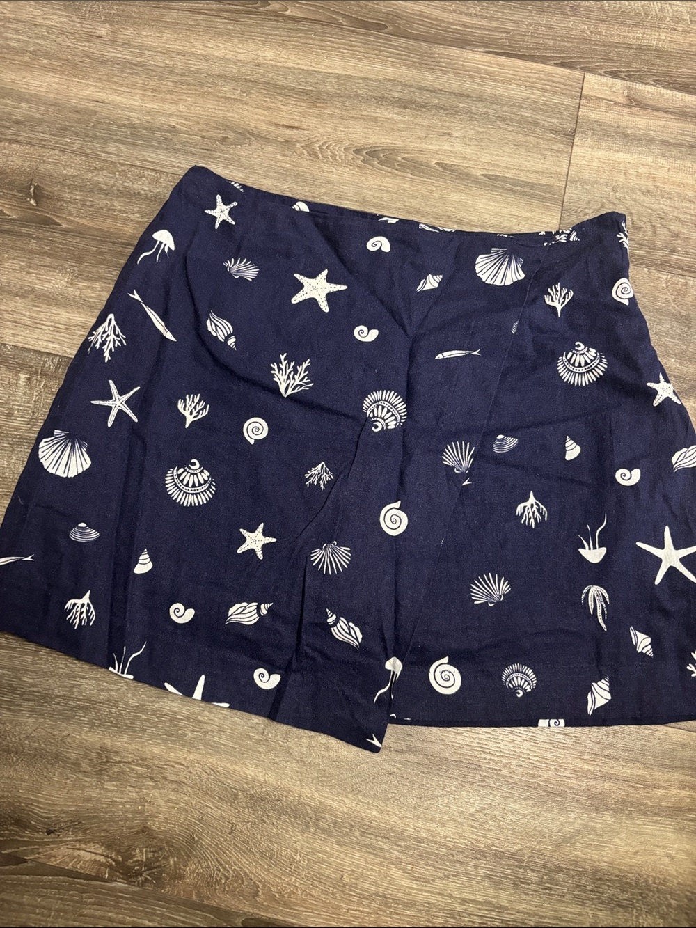 Navy Shell-Print Mini Skort, sz 12 NWT